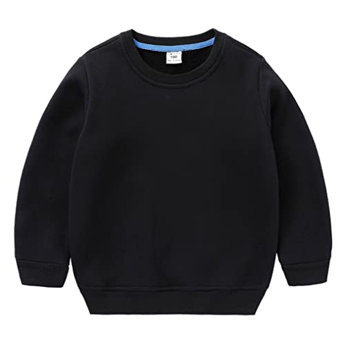LNICAER Kids Baby Boys Girls Casual Sweatshirt Solid Color Crewneck Fleece Long Sleeve Pullover Tops T-Shirt Black 6T