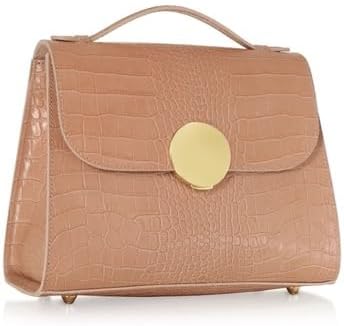 Bombo Croco Embossed Leather Satchel, Top-Handle Bag with Strap, 9.8 x 7.9 x 3.9 inches - Image 2