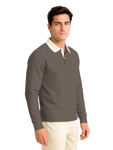 Image of BULLMER Solid Polo Neck Full Sleeve Cotton Blend Tshirt with Rib for Men | Stylish Full Hand Tshirt for Men