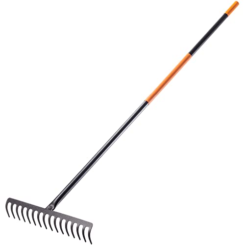 Rastrillo KADAX, rastrillo metálico de jardín, rastrillo Ancho con Mango metálico de 154,5 cm de Longitud, Herramienta de jardín para desherbar, abonar, rastrillo de jardín para césped y Hojas