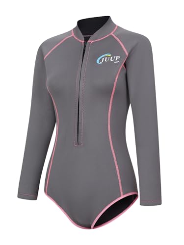 Yruioon Traje de neopreno para mujer de 2,5 mm, neopreno, térmico, manga larga, traje de buceo, una pieza, esnórquel, surf, color gris oscuro, L