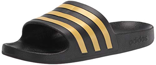 adidas Unisex Adilette Aqua Slides Sandal, Black/Gold Metallic/Black, 13 US Men
