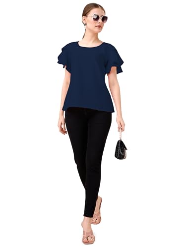 Image of Mehrang Women's Solid Ribbed Crop Tank Top Ribbed Tops for Women V-Neck 3 /4th Balloon Sleeves