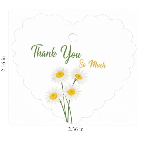 Image of CVANU Heart Shaped Thank You Tags 100-Pcs with Golden String, Floral Design Gift Tags for Wedding Favors| Birthday Party| Small Business Packaging (2.16x2.36 inch) D5