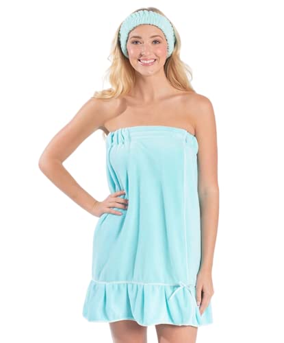 Bella il Fiore Spa Wrap - Towel Wrap For Women - Spa Robe Wraps for Women - Beach Cover Up - Bridesmaid Robes - Aqua