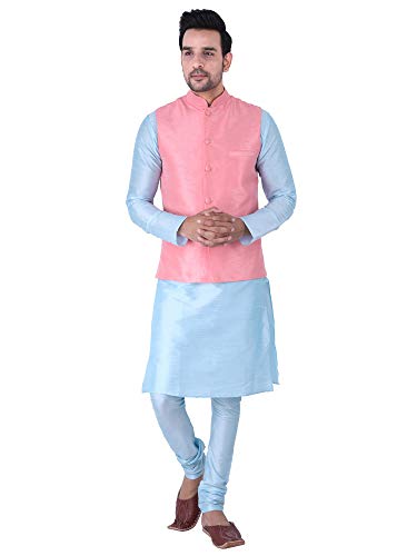 Image of Sadree Silk Men's Kurta Pajama Waistcoat or Nehru Jacket Set