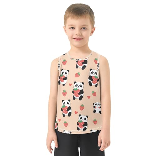 J JOYSAY Cartoon Panda Strawberry Boys Tank Top Sleeveless Muscle Shirts Quick Dry Active Workout Sport Kids T-Shirts 3-15T2