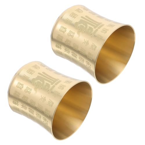 DOITOOL 2 Pièces Tasses à Thé Kung Fu Sans Anse Laiton Vintage Gobelets Chinois Rétro pour Dégustation de Thé Café Espresso et Offrandes Bouddhistes