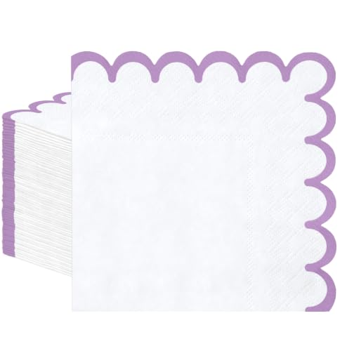 SietDESEO 50 Pcs Light Purple Napkins Disposable Scalloped Cocktail Napkins