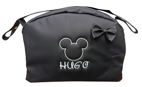MODIN Bolso Carro Bebe Polipiel Personalizado con Raton Bordado Bolsa Maternidad Bolso Hospital Bebé con asa larga para colgar Rosa (NEGRO, Grande)
