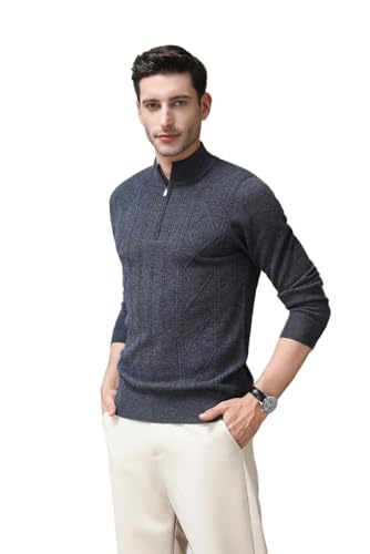 Men's 100% Wool Quarter Zip Sweater Long Sleeve Knit Mock Neck Sweaters