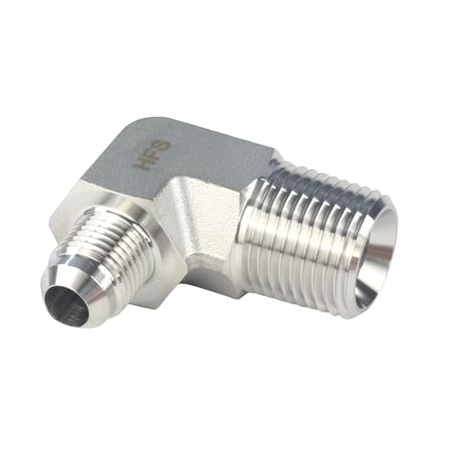 Image of HFS(R) 1 /2 inch Male NPT to 1 /4 inch Male JIC Elbow 90 Flare Pipe Fitting 304 Stainless Steel (1 /2 inch MNPT x 1 /4 inch MJIC)