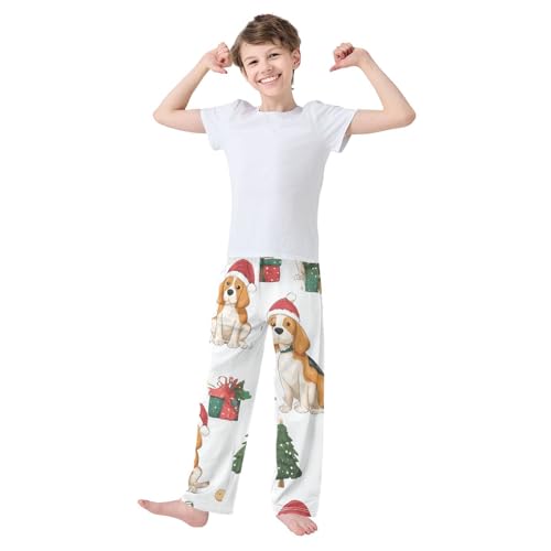 Beagle Christmas Tree Ball Boys Long Pants Soft Trousers Elastic Waist Kids Lounge Bottoms with Pockets S-XL3
