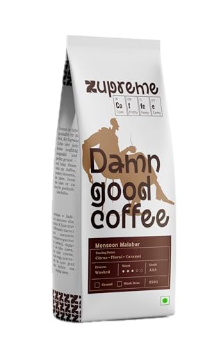 Image of Zupreme Monsoon Malabar Coffee Beans | Premium Indian Specialty Coffee | Medium Dark Roast | Low Acidity, Full Bodied & Earthy | Freshly Roasted | Ideal for Espresso & Filter Coffee | 250 Gm