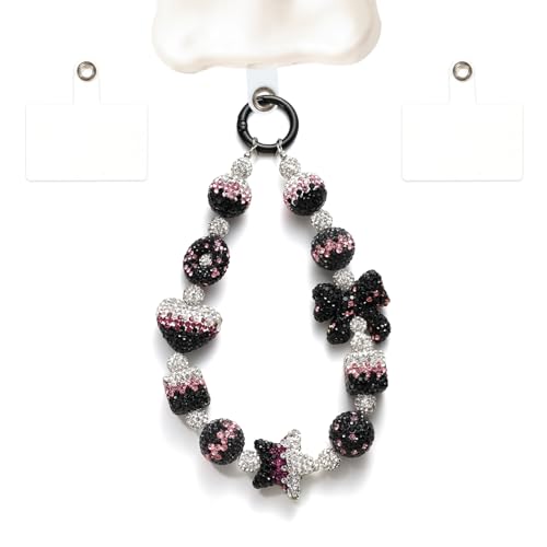 XODITO Black Pink Phone Charm with Diamond Bead