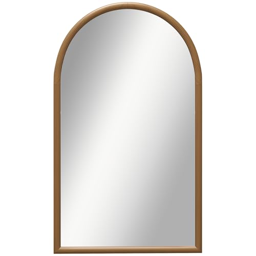 HOMCOM Miroir Mural Arche, 110 x 65 cm, Miroir arqué, Cadre en Bois, pour la Chambre, Le Salon, l'entrée, Brun foncé