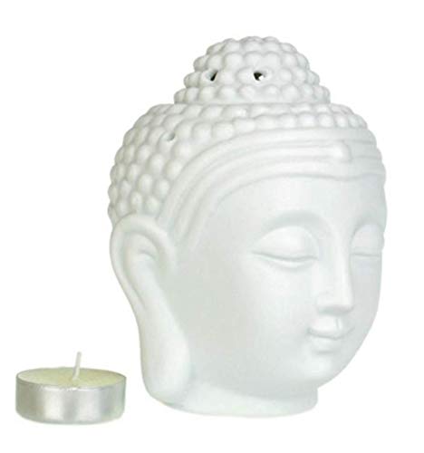 Brule-Parfum Tete de Bouddha Zen en ceramique Blanche 15cm