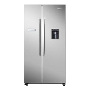 Hisense RS741N4WCE Freestanding American Side by side Door American Fridge Freezer 578 litre, Black, with Non-Plumbed Water Dispenser, Silver, 90.8 × 179.3 × 74.3 cm (W×H×D)