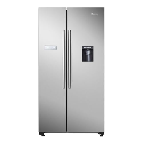 Hisense RS741N4WCE Freestanding American Side by side Door American Fridge Freezer 578 litre, with Non-Plumbed Water Dispenser, Silver, 90.8 × 179.3 × 74.3 cm (W×H×D)