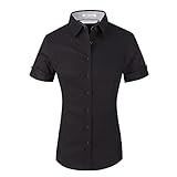Alex Vando Womens Dress Shirts Regular Fit Short Sleeve Stretch Work Shirt,Black,L