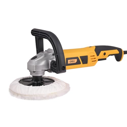 Image of Deli DL-PG180-E1 1200W Angle Polisher 180mm Corded Electric Heavy Duty with 800-3600 RPM 6 Geared Speed Adjustment Spindle Lock & Auxilary Handle