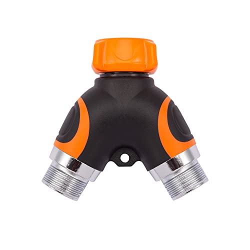 Giraffe Tools Garden Hose Splitter 2 Way Heavy Duty, 3/4" GHT Y Connector for Outdoor Faucet Spigot, Brass Fitting, Separate Shut Off Valve, Single Pack