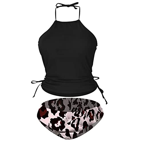 Bikini Sin Relleno Braga Bikini Reductor Barriga Traje de Baño Retro con Cordones para Colgar En El Cuello para Mujer Talle Reductor Traje de Baño Mujer (E XL)