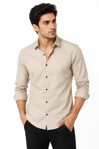 Image of Youth First Men's Cotton Blend Casual Shirt for Men | Regular Fit Solid Full Sleeve | Soft Comfortable Button-Down Collared Shirt for Office, Casual, Party & Formal Wear