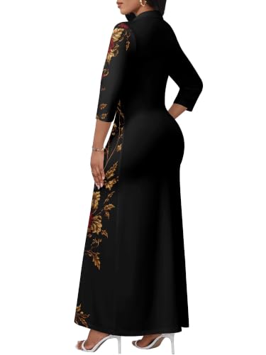 Image of PinkPatty Women's Casual 3 /4 Sleeve Polo V Neck Bodycon Maxi Dress
