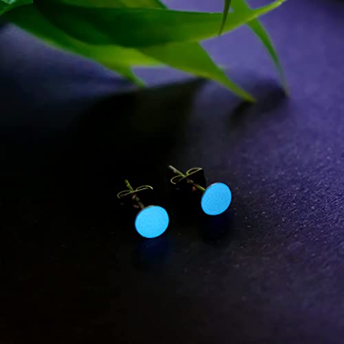 Glow in the dark stainless steel stud earrings for women teen and girls, Elesea Jewelry - Handmade in Italy (White/Light Blue)