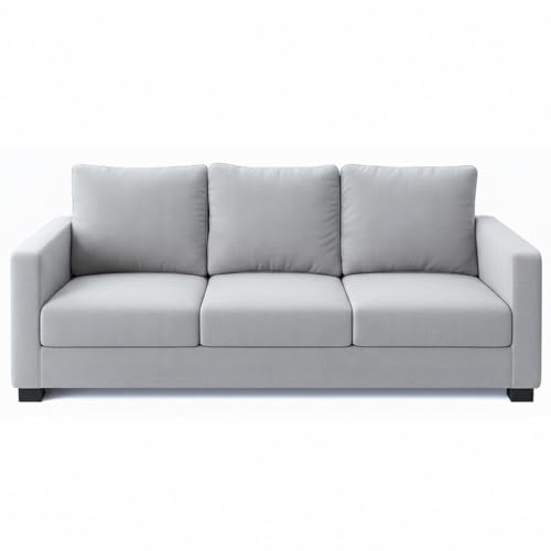 Image of FURNY Haster 5 Seater Fabric 3+2 Sofa Set (Light Grey) Premium Velvet Finish | Ideal for Living Room