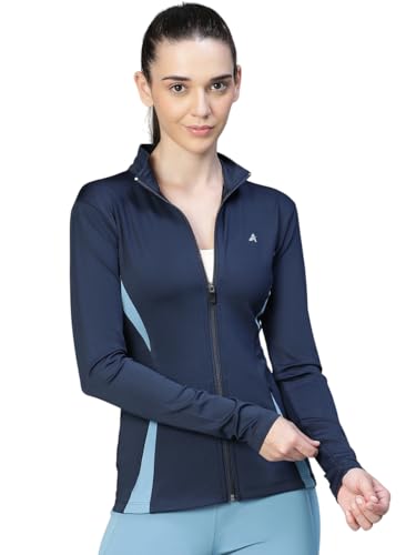 Image of WOMEN'S TRAINING JACKET LIGHTWEIGHT, BREATHABLE, STRETCHABLE & COMFORTABLE ACTIVEWEAR FOR GYM, RUNNING, YOGA, CYCLING, WALKING & OUTDOOR ACTIVITIES (IN, Alpha, L, Regular, Navy Blue)