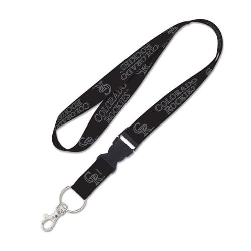 Lanière Colorado Rockies noire de 2,5 cm avec boucle détachable pour clé et badge