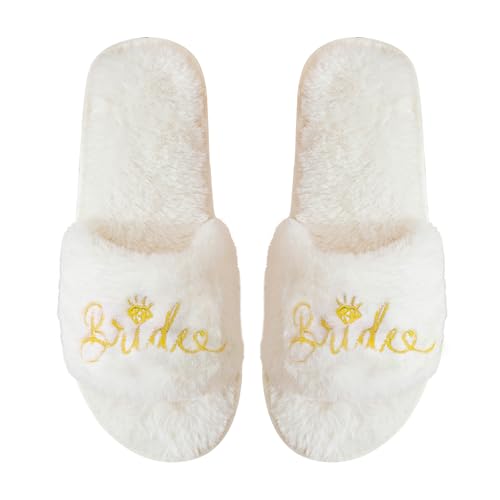Sapatilhas noiva brancas, pele falsa macia bride Slippers confortável branco aberto pé chinelos convidados com solas de 10 mm para a festa de casamento da galinha solteira