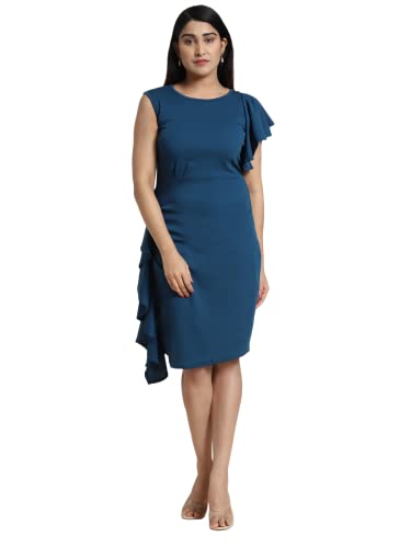 Image of Pandadi Saree Women's Stretchable Bodycon Lycra Dress Blue