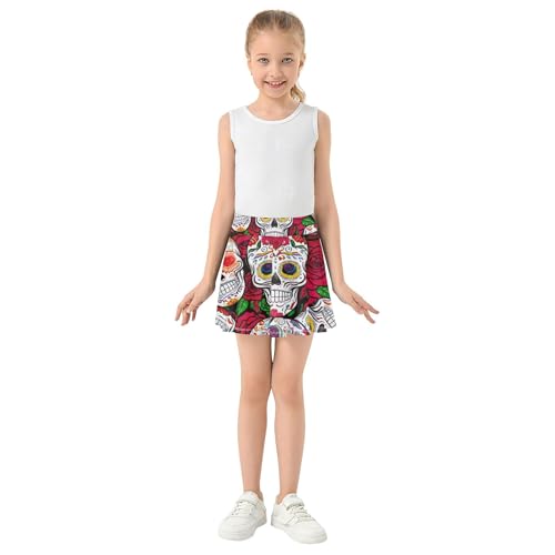 Sugar Skulls Roses Colorful Athletic Shorts for Girls Skorts Toddler Tennis Skirts Navy School 3t3