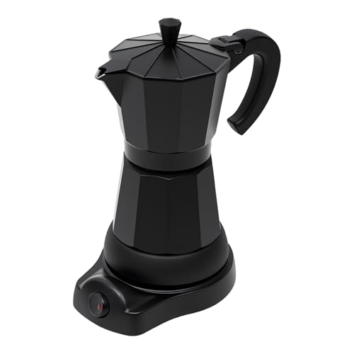 Dekltus Cafetera moka, máquina de café expreso eléctrica portátil en negro, 480 W, con válvula de seguridad y estructura resistente al calor, pequeña cafetera de mesa para café expreso italiano en