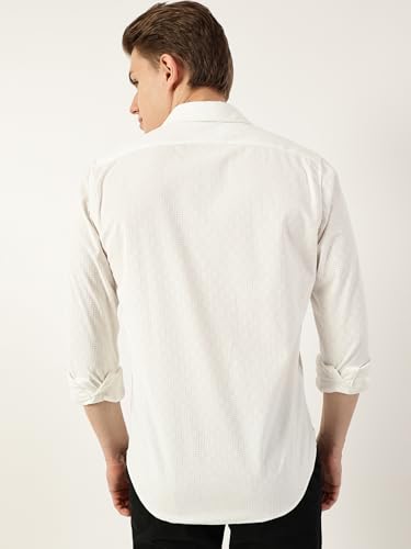Image of Thomas Scott Men's | Solid | Textured Fabric | Full Sleeve | Slim Fit | Polyester-Blend | Spread Collar | Casual Shirt