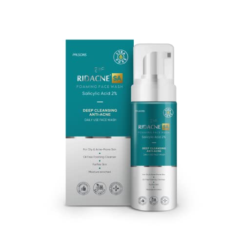 RIDACNE SA FOAMING FACE WASH-SALICYLIC ACID 2% for Moderate and Severe Acne, Deep Cleansing Anti-acne Daily Use Face-Wash | Moisture enriched formula 100ml