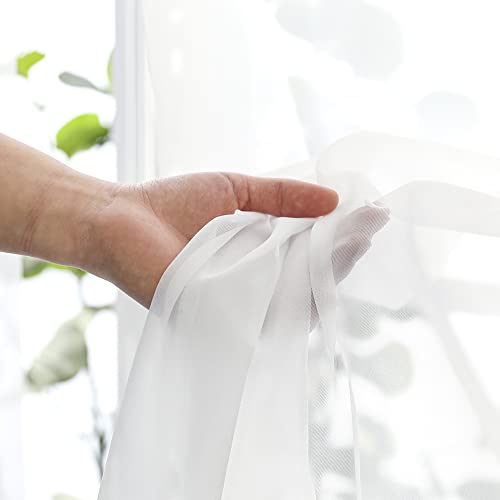 Image of OVZME 2 Panels White Sheer Curtains 96 inch Length for Bedroom, Elegant Light Filtering Sheer White Curtains Window Treatment for Living Room & Sliding Glass Door, Each 42Wx96L