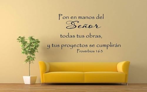 Yoursidecal Spanish Wall Decals decorativo para pared Proverbios 16:3 Pared Arte, Pon En Manos Del Mensajes textos biblicos decorativos español Family Quotes Peel and Stick for Living Room
