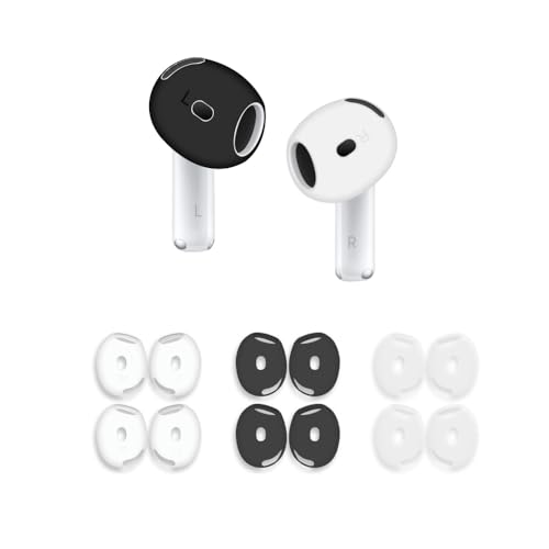 6 Pairs Ear Cover for AirPods 4,Anti Slip Ear Skin Tips Accessories Sport Ultra Thin Slim Soft Silicone Ear Tips Earbuds Gel Cover Compatible with AirPods 4th Generation (White&Black)