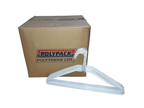 x 500 Strong White Plain Metal Wire Suit,Clothes Coat Hangers 40cm 16 13G Polypack Polythene Ltd
