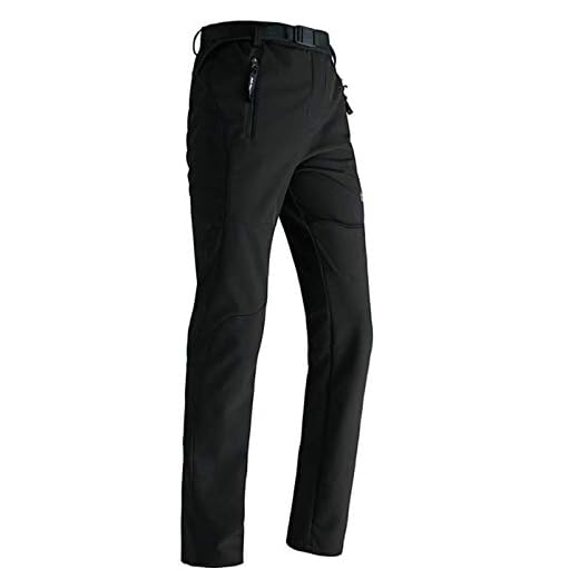LANBAOSI Hiking Trousers Mens Winter Fleece Lined Pants Softshell Outdoor Thermal Workwear Ski Golf Walking Waterproof Trousers, Black, M