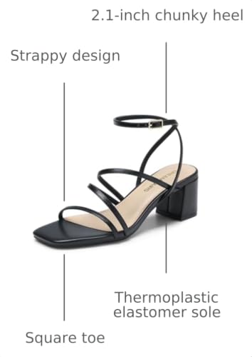 Image of DREAM PAIRS Womens Strappy Block Heel Sandals | Block Heels 2 inch Strappy Square Toe, chic strappy style,Chunky Low Heeled Sandals,for Party Wedding Evening