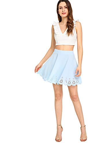 Shein Women's Basic Solid Flared Mini Skater Skirt Small Light Blue #TOP3