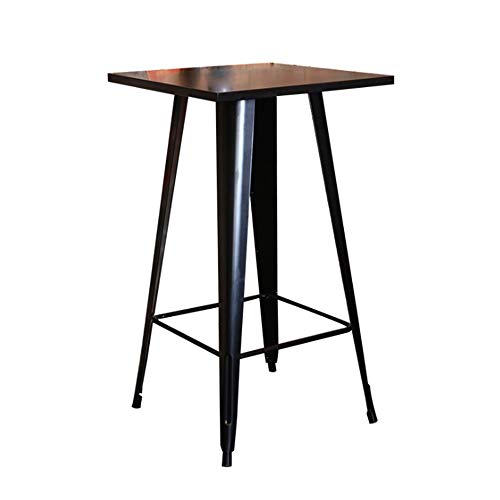 Mesa de bar en madera cuadrada, alta con diseño industrial, encimera de pino, patas de mesa de metal negro, mesa de cocina para 2 a 4 personas (negro, Altura: 103 cm)