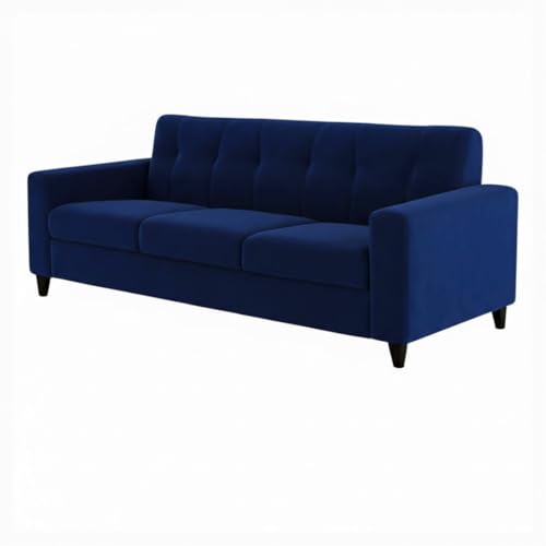 Image of Homeboy 4 Seater L Shape Sofa Set with Movable Ottoman | Flexible Left or Right Layout | Luxe Velvet Suede Fabric | Comfortable Seating | Modern Sofa for Living Room -Dark Blue