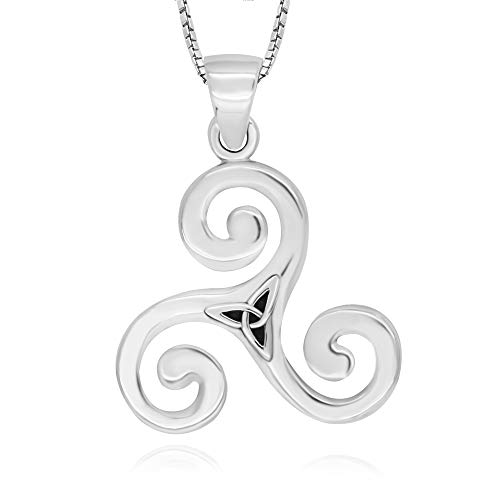 925 Sterling Silver Celtic Triple Spiral Triskele Triskelion Pendant Necklace, 18"