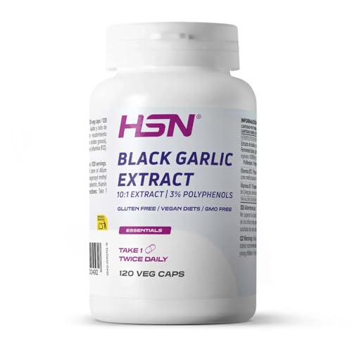 HSN Ajo Negro 10:1 | 120 Cápsulas Vegetales | Extracto Fermentado de Allium sativum | Con Vitaminas B1 y B12 | Sin Olor | Vegano, Sin Gluten, No GMO